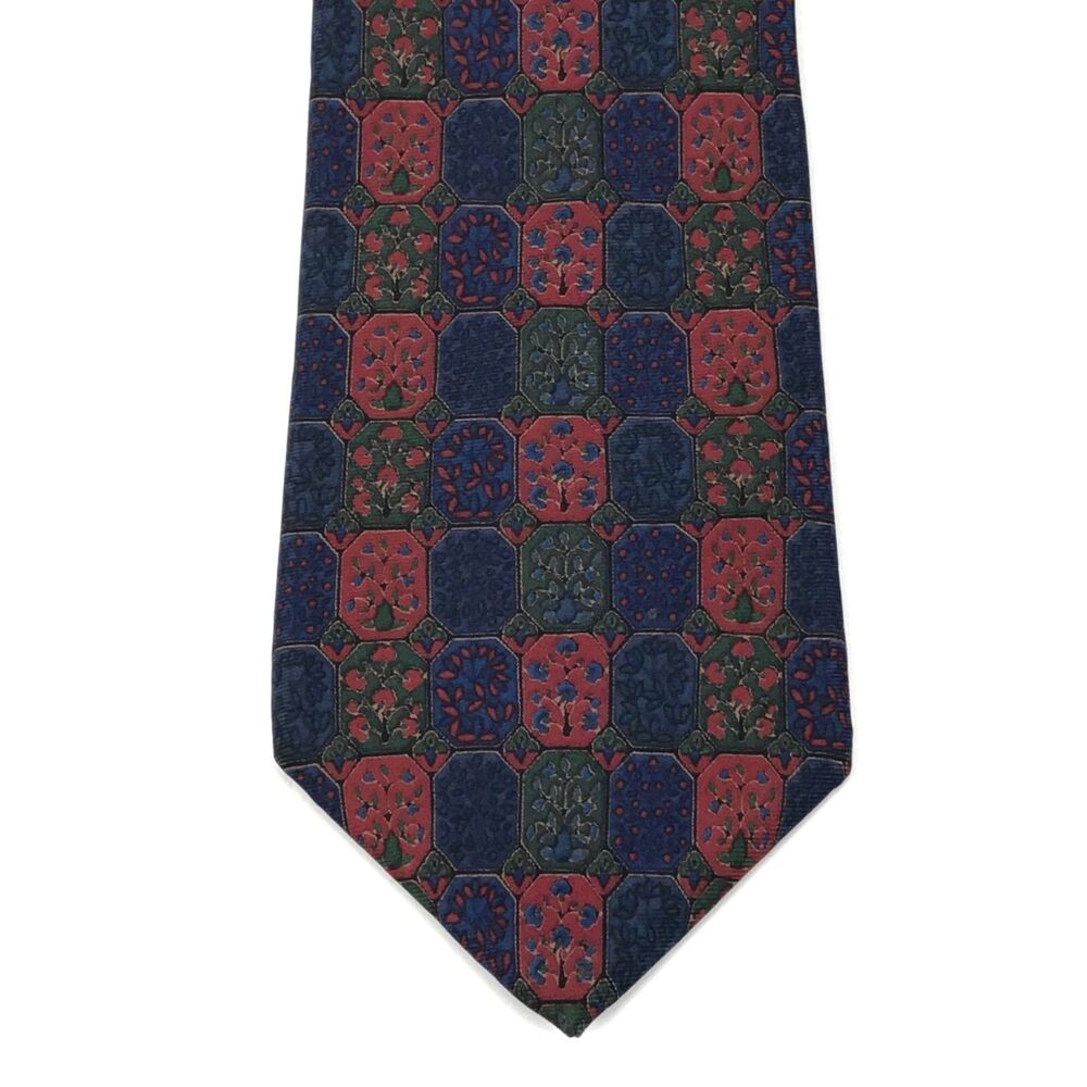 Guy Laroche Images Hand Sewn Finest Silk Necktie Blue Red Geometric Tie